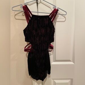 Weissman Black and Maroon Leotard with Fringe DANCE COSTUME